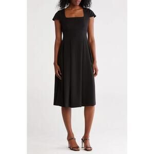NWT! Calvin Klein Short Sleeve Midi Fit & Flare Dress in Black Size 4
